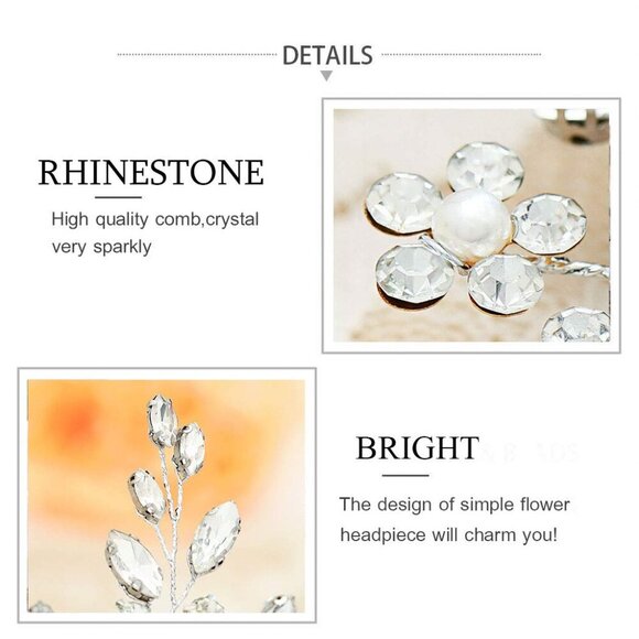 🆕Women Silver Flower Crystal Hair Accessories with Pearl Side Comb Headpiece - Picture 8 of 9
